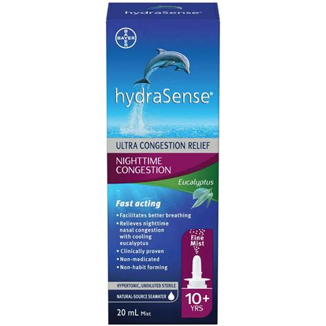 Hydrasense Nighttime Congestion Nasal Spray With Cooling Eucalyptus Ultra Nasal Congestion
