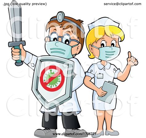 Cartoon Doctor And Nurse Fighting A Virus By Visekart 1708227