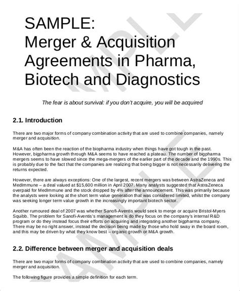 Merger And Acquisition Agreement Template
