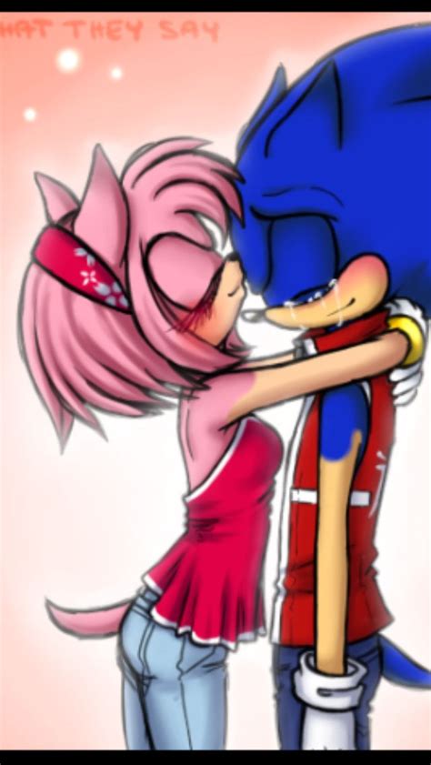 Sonamy Kissing Sonic Sonic Fan Art Sonic And Amy