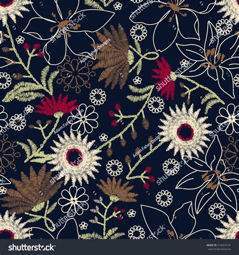 This listing is for a digital pdf pattern, not a physical embroidery piece! Tropical Embroidery Floral Design In A Seamless Pattern ...