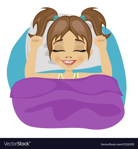 Little Girl Waking Up In Bed Royalty Free Vector Image