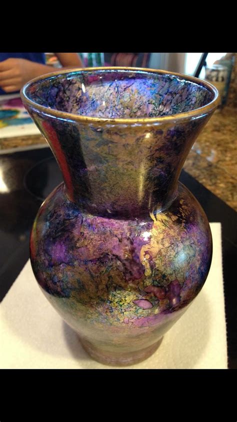 Alcohol Inked Gold Vase Beautiful Colors Created Here