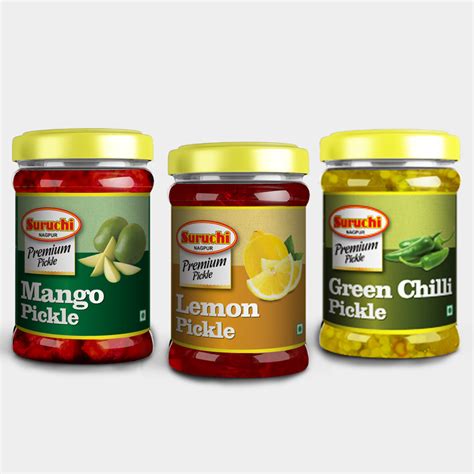Suruchi Premium Mango Pickle 500g+Premium Lemon Pickle 500g+Premium Green Chilly Pickle 500g ...