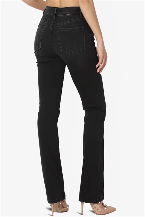 24~38 Vintage Washed Black Stretch Denim Mid Rise Straight Leg Jeans