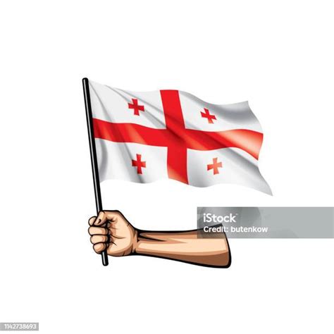 Bendera Georgia Dan Tangan Di Latar Belakang Putih Ilustrasi Vektor Ilustrasi Stok Unduh