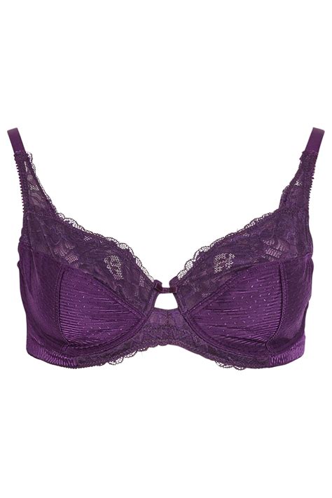 Yours Plus Size Purple Lace Trim Non Padded Underwired Bra Yours Clothing