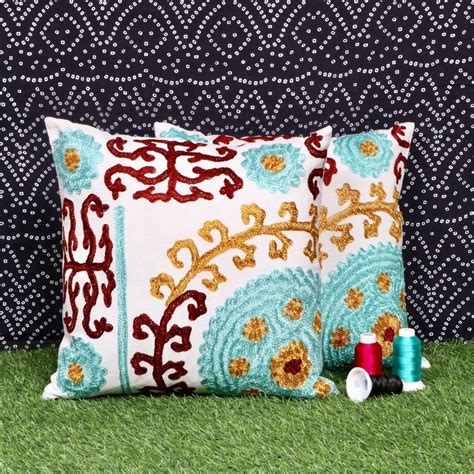 vandana handicraft embroidery suzani cotton fabric cushion cover size 16 x 16 inch rs 250