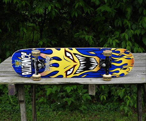 Vintage Skateboard Wall Art Rare Alliance Board Blue W Yellow Flames