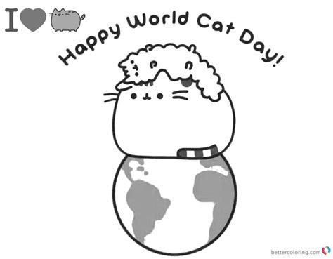 Pusheen Coloring Pages Happy World Cat Day Free Printable Coloring Pages