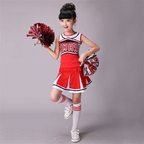 Buy With 2 Pcs Pom Poms Cheerleader Sleeveless Girls Dance Costume Cheerleader