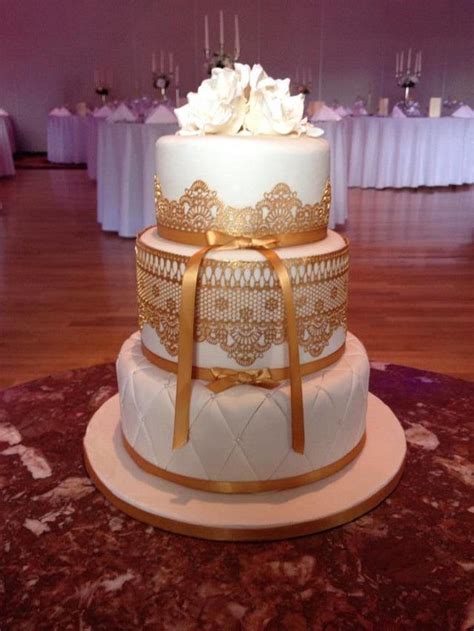 Gold Lace Wedding Cake Decorated Cake By Cacalicious Cakesdecor