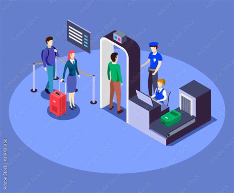 Airport Security Checkpoint Isometric Color Vector Illustration