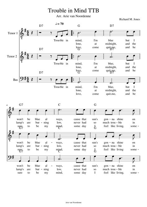 Trouble In Mind Ttb Sheet Music For Tenor Bass Voice Choral