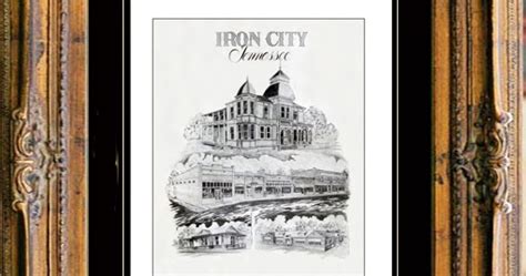 Hometown Drawings Iron City Tennessee Origin Of Village Prints