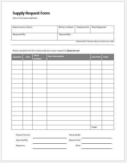 Supply Request Form Templates Ms Word Word And Excel Templates