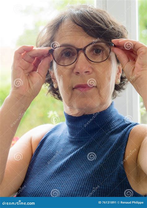 Portrait Of A Mature Woman With Glasses Stock Image Image Of Elegance Cheerful 76131891