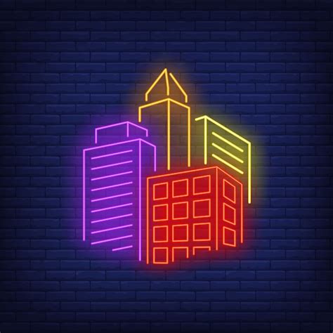 Free Vector Bright City Buildings Neon Sign