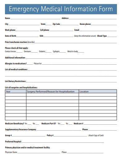 Printable Medical Information Form Template Printable Forms Free Online