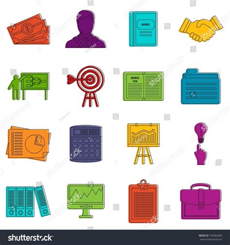 Business Plan Icons Set Doodle Illustration Stock Vector Royalty Free