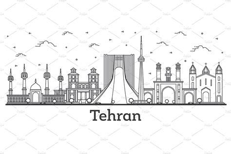 Outline Tehran Iran City Skyline Creative Market