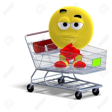 3d Rendering Of A Cool And Funny Emoticon Sitting In A Shopping Stock