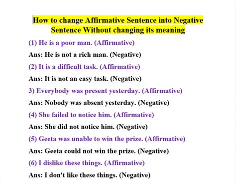 How To Change Affirmative Sentence Into Negative Englishforlearner