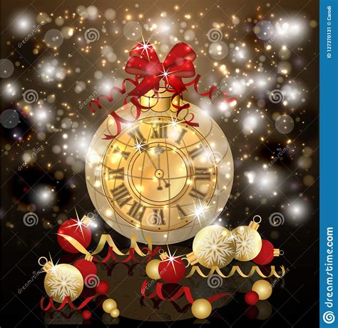 Merry Christmas And New Year T Card With Xmas Clock Stock