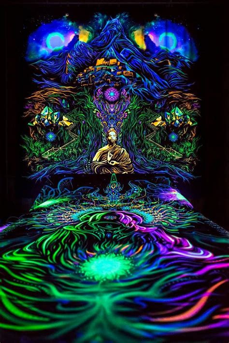 Psytrance Backdrop Fluorescent Uv Art Spiritual Painting Wall Etsy