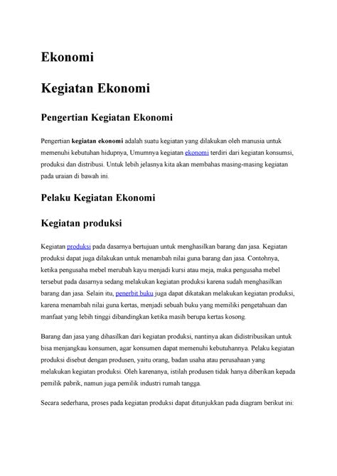 Ekonomi - Kegiatan Ekonomi - Ekonomi Kegiatan Ekonomi Pengertian