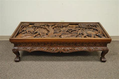 Hand Carved Wood Coffee Table Large Antique Chinese Teak Wood Coffee