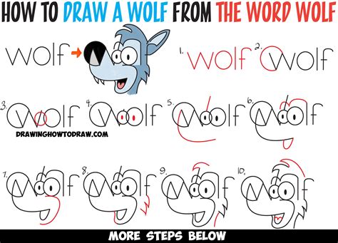 How To Draw Cartoon Wolves From The Word Wolf Easy Steps Drawing Tutorial Cartoon Wolf