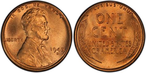 1945 D 1c Rd Regular Strike Lincoln Cent Wheat Reverse Pcgs