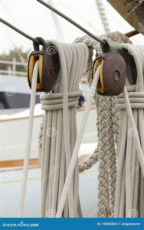 Pulleys And Ropes Of Sailing Stock Photo Image Of Ropes Block 19485866