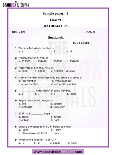 Class Mathematics Sample Paper For