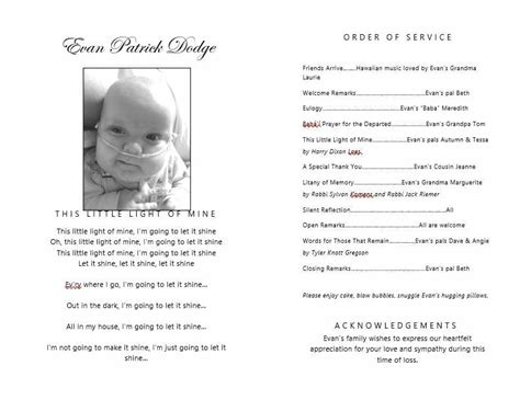 Sample Funeral Documents And Ideas For Planning A Childs Funeral