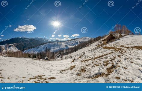 Transylvania Winter In Carpathian Mountains Landscape Of Romania Stock