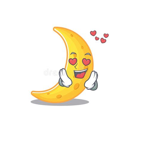 Cute Crescent Moon Cartoon Character Has A Falling In Love Face Stock