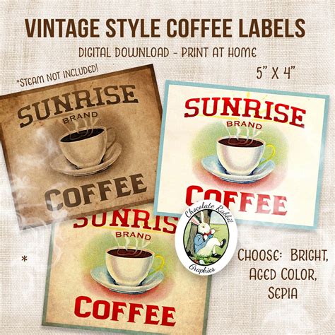 Coffee Label Digital Download Printable Vintage Style Coffee Etsy