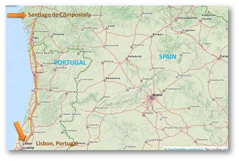 Camino portuguese, Portuguese, Map