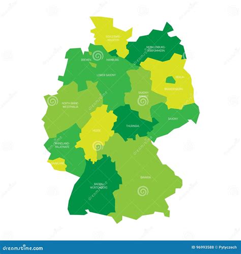 Map Of Germany Divided To Federal States And City States Simple Flat