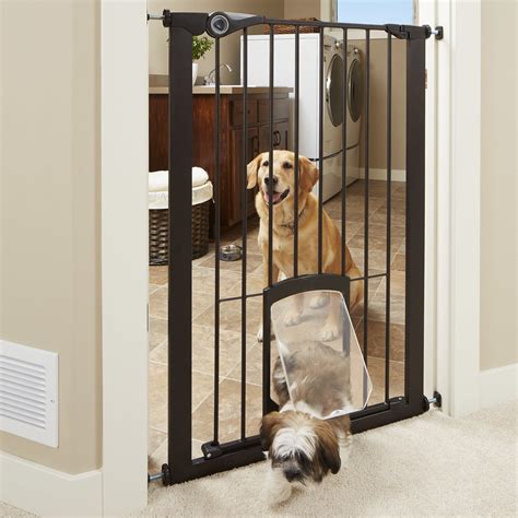 Both sides of this type of gate need to be screwed into a door frame, wall or a banister. MyPet Extra Tall Petgate Passage Gate with Small Pet Door ...