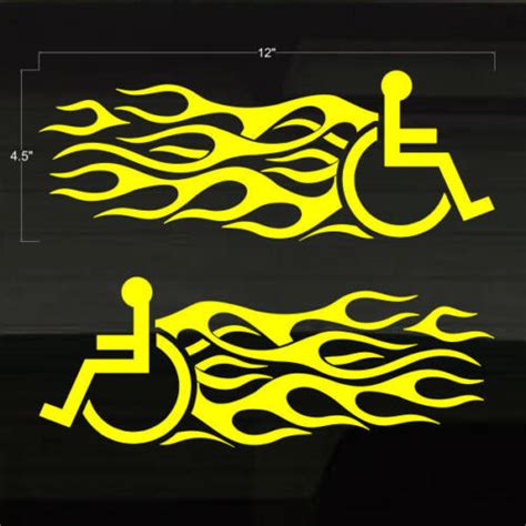 Handicapped Handicap Wheelchair Fast Flame Set Of 2 Yellow Decal
