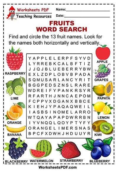 fruits word search fruits  kids word puzzles  kids fruit names