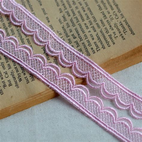 20 meter lot 1 5cm 0 59 width pink scalloped fabric embroidery tapes lace trim ribbon