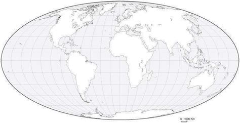 World Black And White Blank Outline Map Oval Projection