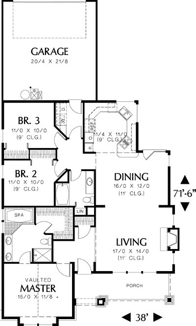 One Level Plan With Garage In Back 69147am 1st Floor Master Suite Cad