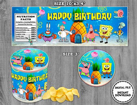 Spongebob Chip Bags Wrapper Spongebob Birthday Party Etsy