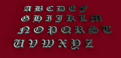 Old English Font Uppercase And Lowercase 3d Letters Stl