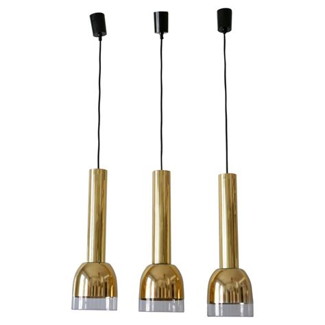 Set Of Three Mid Century Modern Pendant Lamps By Glashütte Limburg